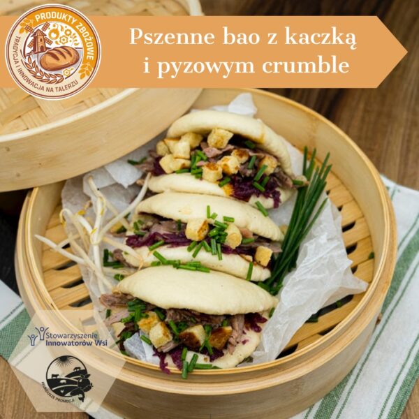 Pszenne bao z kaczka i pyzowym crumble 600x600