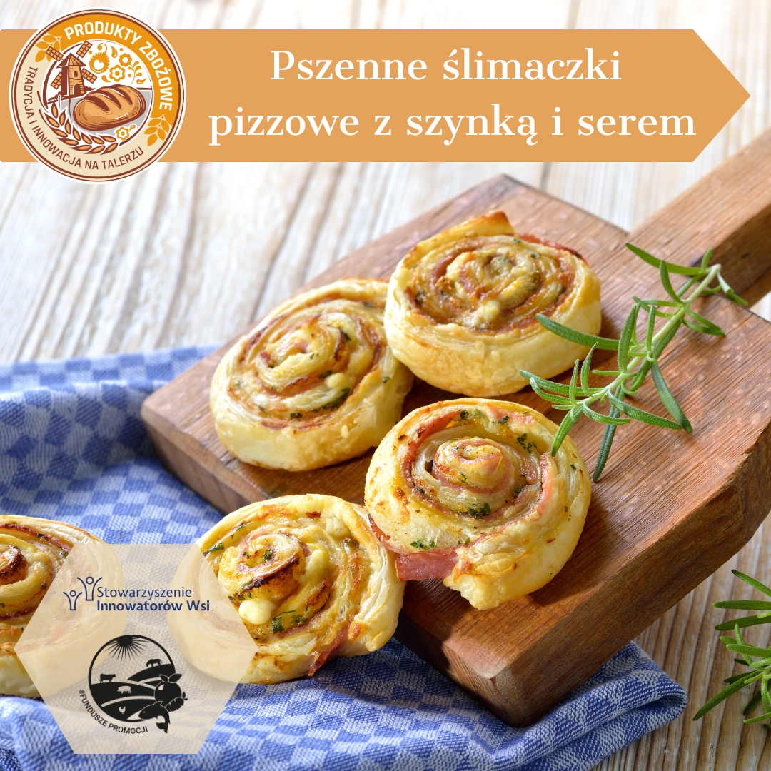 Pszenne slimaczki pizzowe z szynka i serem