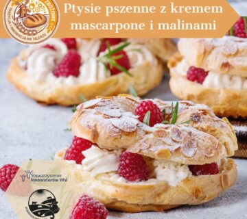 Ptysie pszenne z kremem mascarpone i malinami 360x320