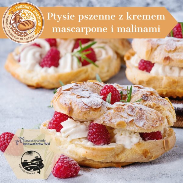 Ptysie pszenne z kremem mascarpone i malinami 600x600